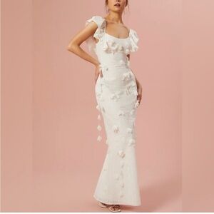 Altard state maxi dress- 3d floral- white- xs